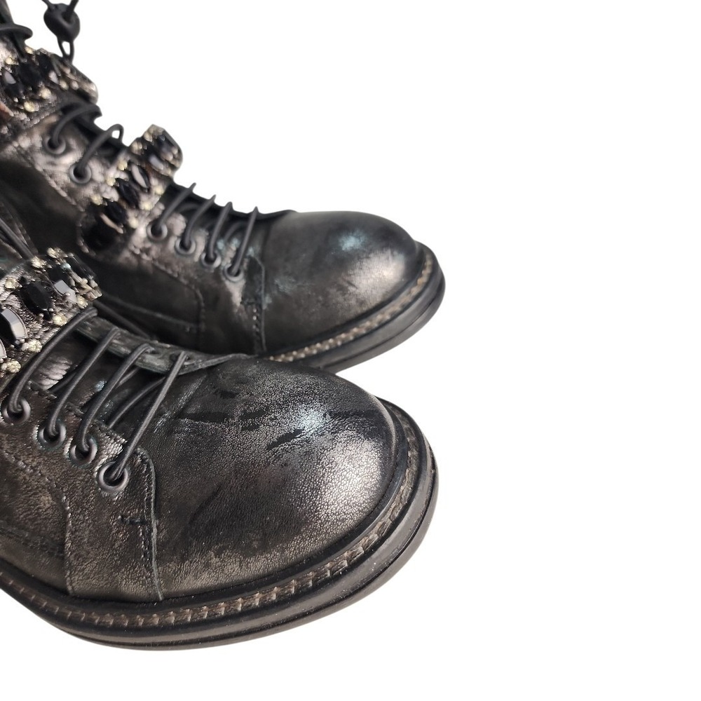 275 Central Combat Boots Women US 6-6.5 Metallic Silver Crystal Embellished Goth - Picture 6 of 12